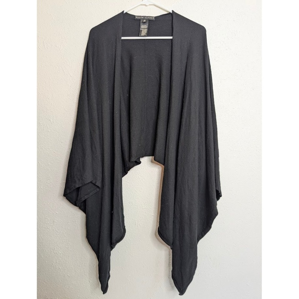 Ralph Lauren Black Label Womens Draped Open Front Cardigan Black Knit Wrap Wool